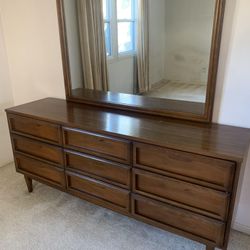 Vintage 9 drawer BASSETT DRESSER with Attached mirror 