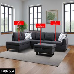 Small section of sofa with ottoman.