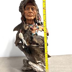 Indian and wolf statue . 14.4” tall