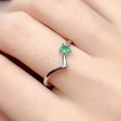 Natural Emerald Silver Ring S925 