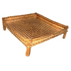 Vintage Handwoven Bamboo / Reed Footed Tray Basket Riser