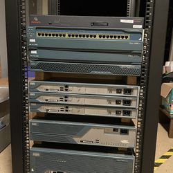 Cisco Routers Servers And Firewall With StarTech Rack