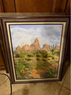 Original Desert Landscape Oil Painting by Ursula with Quail