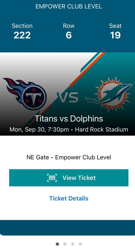 Club Level Titans Vs Dolphins 
