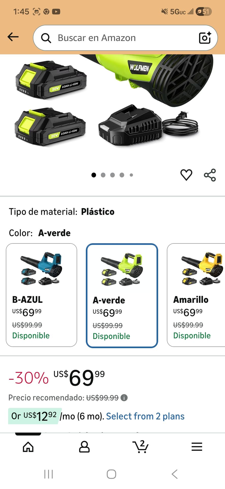 Soplador de hojas, soplador de hojas eléctrico inalámbrico con 2 baterías y cargador, modo de 2 velocidades, soplador inalámbrico ligero para soplar h