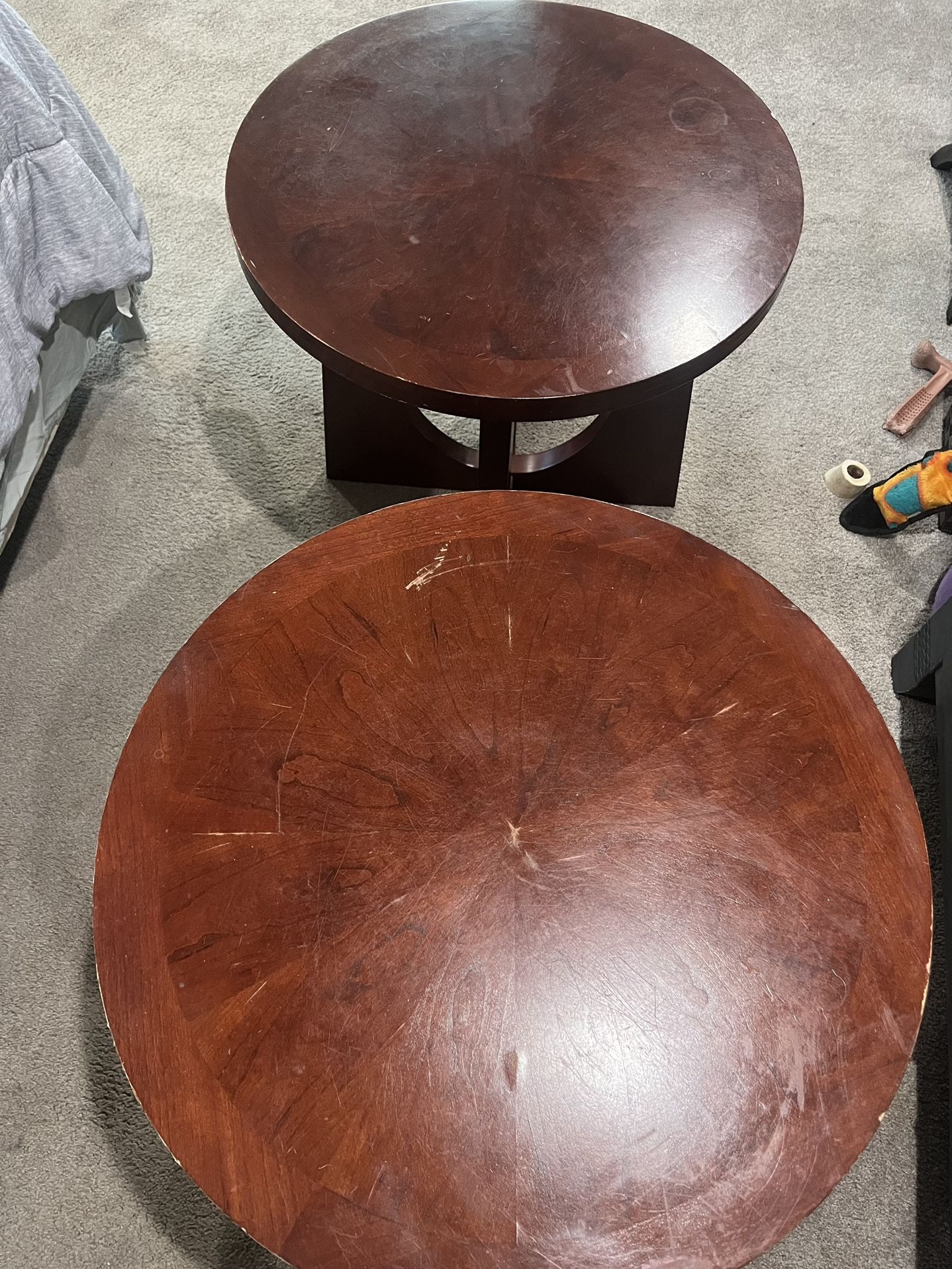 2 Wood End Tables With Veneer Tops