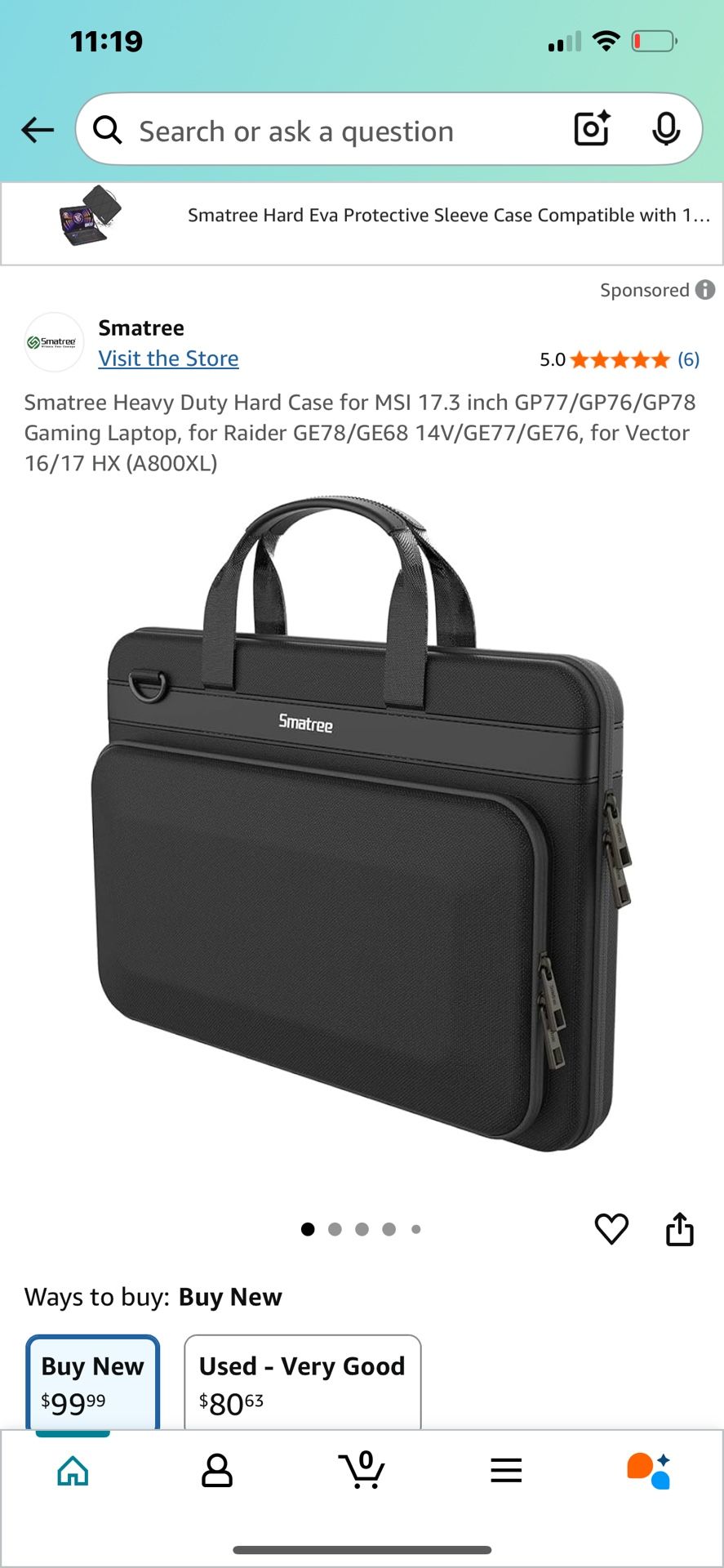 Smatree Heavy Duty Hard Case for MSI 17.3 inch GP77/GP76/GP78 Gaming Laptop, for Raider GE78/GE68 14V/GE77/GE76, for Vector 16/17 HX (A800XL)