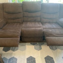 Comfortable 3-Seater Reclining Sofa (Brown) - Great Condition!
