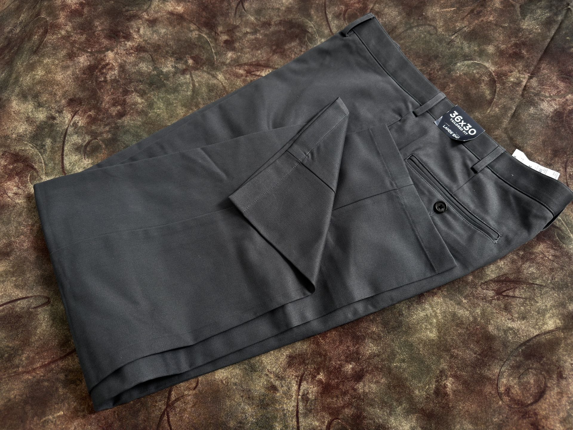 LANDS’ END Tailored Fit Dress Pants 36 x 30 Smoke Gray