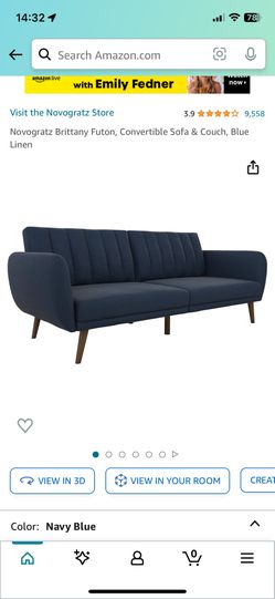 Novogratz Navy Blue Futon w/4 Pillows