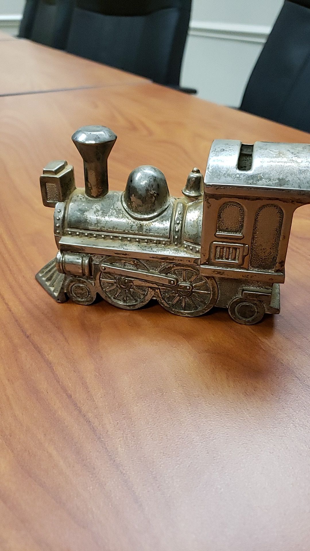 Pewter bank -train engine bank