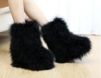 Powder White Furry Fur Boots