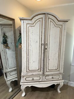 Distressed armoire desk and table
