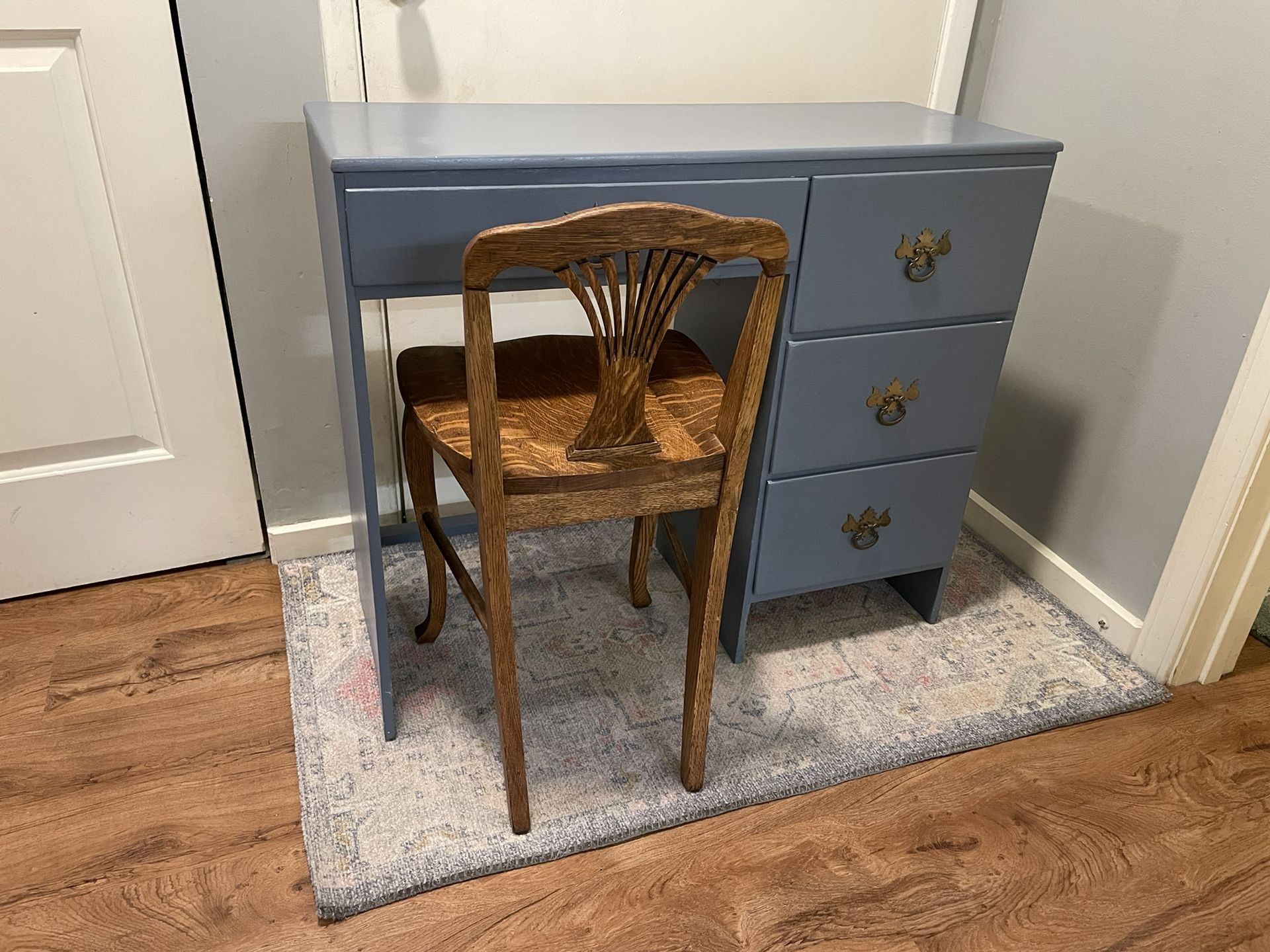Small Vintage Desk + Oak Chair Set