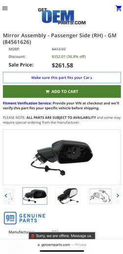 2016 - 2019 Chevrolet Camaro Passenger Side Mirror Assembly