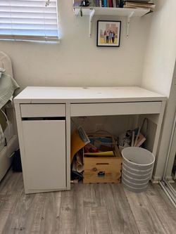 White Desk with Drawer and Cabinet