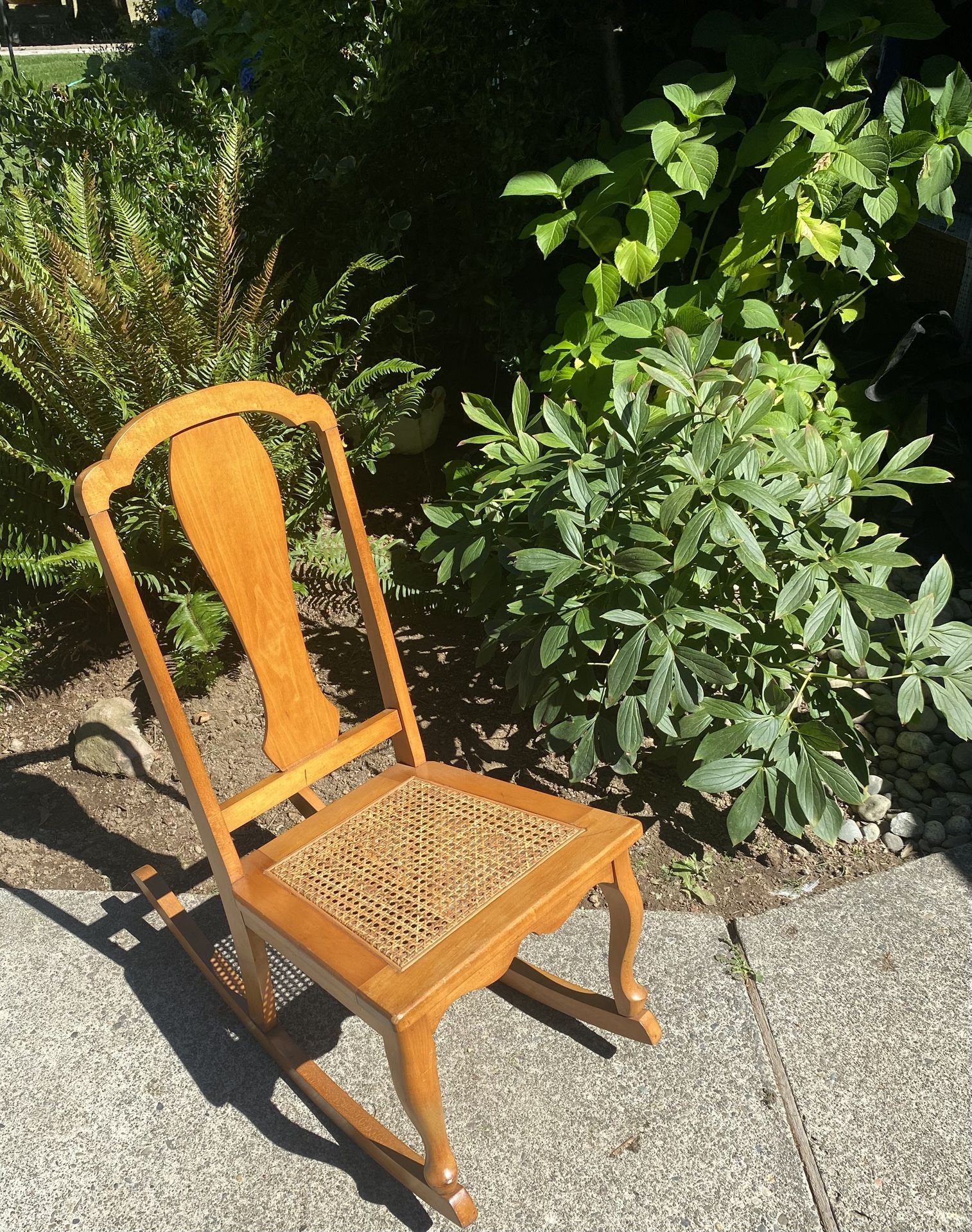 Vintage Wood And Cane Rocking Chair