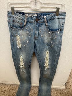 Y2K Machine Rhinestone Embellished Distressed Jeans | Lizzie McGuire Core | Size 28