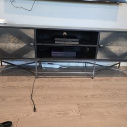 Dark Brown Solid Mango Wood Finish TV Stand Media Console With 2 Doors And 2 Open Shelves