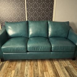 Teal leather 3-seater couch- $200