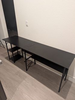 Black Office/ Gaming Desk with Shelves and Power Strip