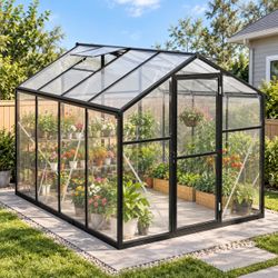 6’ x 8’ Polycarbonate Greenhouse with Vent Windows & Lockable Door
