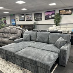 Gray Sofa Sectional Sleeper w/ Storage