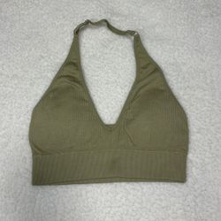 Aerie Women Green Seamless Ribbed Halter Top 