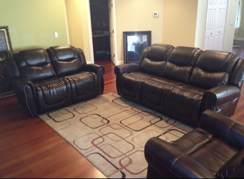 Brown Leather Reclining 3 Piece Sofa Set