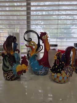 3 pc Set Y2K Clayworks Blue Sky Rooster By Heather Goldmine