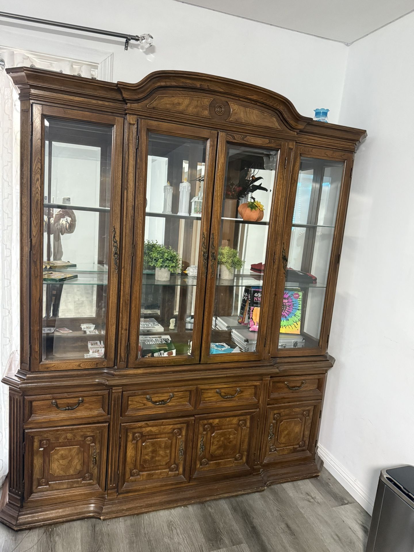 Solid Wood Bar Cabinet with Shelves and Storage Drawers Bar for Dining Room Kitchen (Cherry Wood Color)(Cherry)