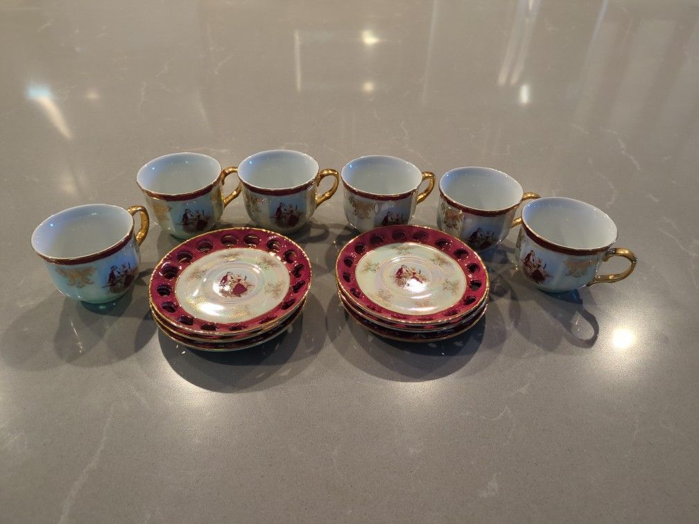 Victorian Tiger Yedi Fine Porcelain Japan Style Tea Cups - 12 Pieces
