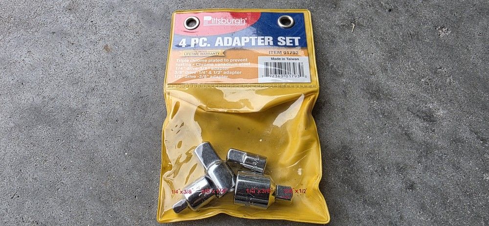 Vintage Pittsburgh 4pc adapter set 1/4 3/8 1/2" Made in Taiwan 01793