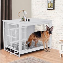 Assembled  Dog Crate Furniture, 44.1" Wooden Side End Table, Modern Dog Kennel w