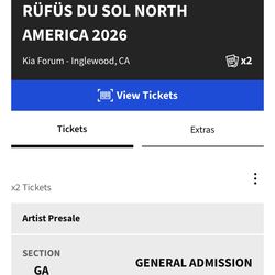 Rufus Du Sol GA Tickets 8/12 The Forum Inglewood,CA