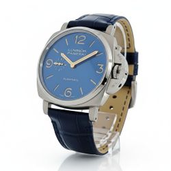 2018 Men's Panerai 44mm Luminor GMT Automatic Watch with Blue Dial and Blue Leather Band. (Pre-Owned  PAM 00729)