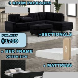 NEW 3 ROOM PACKAGE DEAL- BED MATTRESS DINING ROOM SECTIONAL SOFA AND MORE