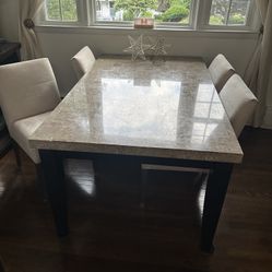 MARBLE DINING TABLE  with 4  Ethan allen Chairs 