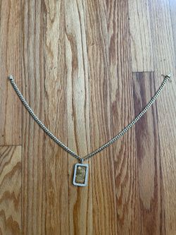 Solid 14K Gold Cuban Link Chain with 1 oz PAMP Suisse Gold Bar & Diamond Bezel