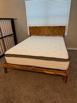 New wood queen bed and brand new mattress