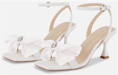 Coutgo Women's Bow Knot Heeled Sandals Rhinestone Kitten Heels Open Toe Ankle | Purchase Here Or From Ebay