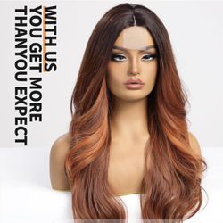 Lace front ombre ginger orange middle part wig