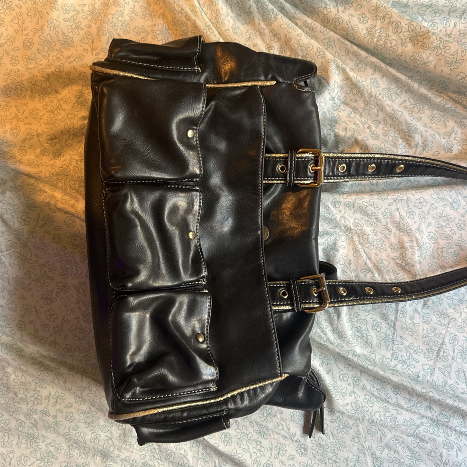 large black false leather purse