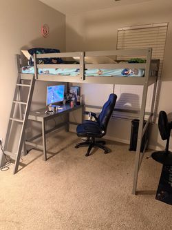 Gray Full-Size Loft Bed With Built-In Desk – $125 OBO