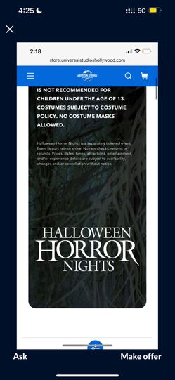 Need Ticket For Halloween Horror Nights September 6th