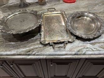 3 Pc  Set  Silver Plate , Try ,cake Stand,,server
