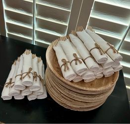 Bamboo 10” Plates and bamboo flatware set