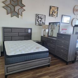 New 4pc Queen Bed Set In Grey 