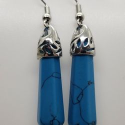 Natural Turquoise Crystal Silver Earrings 