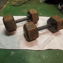 VINTAGE Set -  2x30 pounds of cast iron hex dumbells
